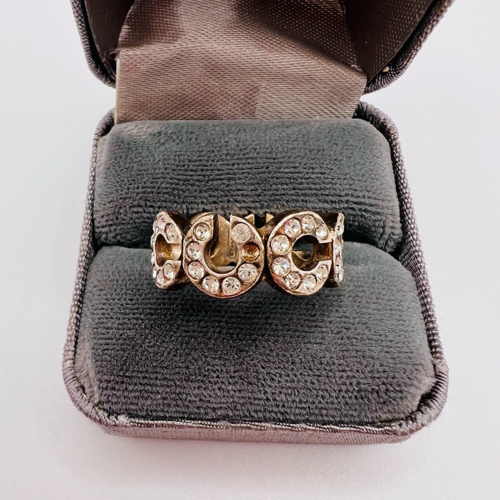 Coach Sterling Silver C Logo Crystal Ring Size 7